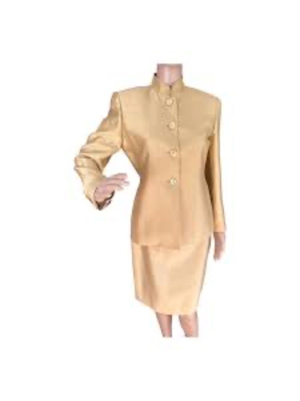 Dana Buchman Silk Mandarin Collar Pockets Button Down Suit Jacket